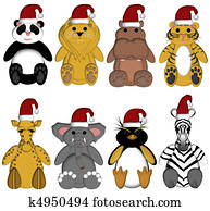 Christmas Wildlife Zoo Animals on White Background Christmas Wildlife Zoo Animals on White Background