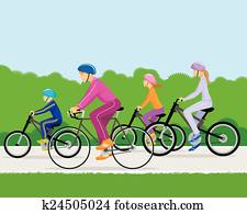 Family on bicycles Family on bicycles