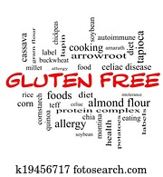 gluten, livre, palavra, nuvem, conceito, em, vermelho, bonés