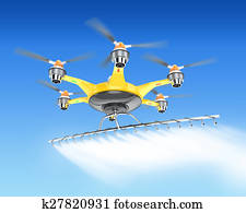 Hexacopter, com, corte sprayer, em, céu
