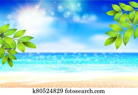 summer, sandstrand, plakat, mit, sunshine,, blau, meer, und, bew?lkt, sky., vektor summer, sandstrand, plakat, mit, sunshine,, blau, meer, und, bew?lkt, sky., vektor