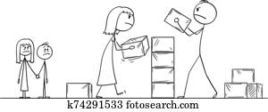 Vector Cartoon Illustration of Angry Couple of Man and Woman Building Wall Between Them. Concept of Relationship and Divorce. Children Are Watching It. Vector Cartoon Illustration of Angry Couple of Man and Woman Building Wall Between Them. Concept of Relationship and Divorce. Children Are Watching It.