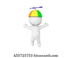 3D Character lifting up by way of propeller hat 3D Character lifting up by way of propeller hat