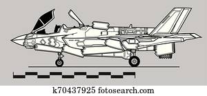 F-35B Lightning II Takeoff configuration. Outline vector drawing F-35B Lightning II Takeoff configuration. Outline vector drawing