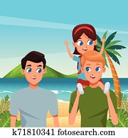 familie, jung, eltern, mit, kindern, karikatur