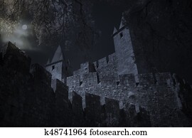 Medieval castle in full moon night Medieval castle in full moon night