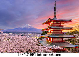 Pagoda and Fuji in Spring Pagoda and Fuji in Spring