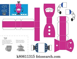 schneiden, und, klebstoff, roboter, spielzeug, vektor, illustration,, worksheet. schneiden, und, klebstoff, roboter, spielzeug, vektor, illustration,, worksheet.