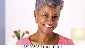 älter, schwarze frau, lachender