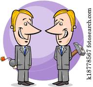 dos, falso, hombres de negocios, caricatura