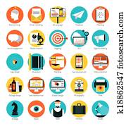 marketing, und, design, dienstleistungen, flache, heiligenbilder, satz marketing, und, design, dienstleistungen, flache, heiligenbilder, satz