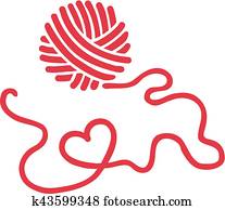 צמר, כדור, עם, לב