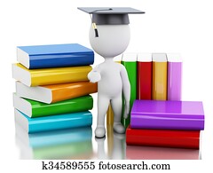 3d White people graduate with books. 3d White people graduate with books.