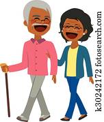 African American Senior Couple Walking