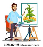 berechnung, von, budget, geschäftsmann, mit, taschenrechner, und, schnipsertabelle, vector., freigestellt, abbildung