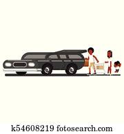 familia negra, cargas, compras, en, el, coche
