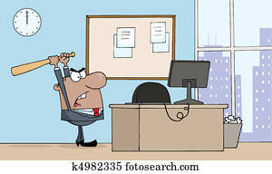 geschäftsmann, mit, fledermaus, in, büro