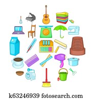 Housekeeping icons set, cartoon style Housekeeping icons set, cartoon style