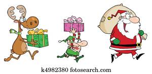 Santa with reindeer and elf Santa with reindeer and elf