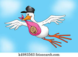 vuelo, cigüeña, con, nena