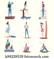 אנשים, אותיות, להסתכל קדימה, כפי, לתוך, עתיד מואר, וקטור, דוגמה, קבע