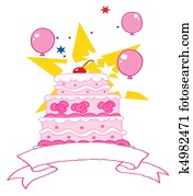 ורוד, עוגה של יום ההולדת, עם, a, דובדבן