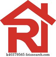 brief, r, immobilienmakler, real estate, logo brief, r, immobilienmakler, real estate, logo