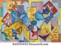Cubist underwater world painting Cubist underwater world painting