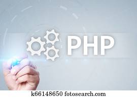 PHP, Web development concept on virtual screen. PHP, Web development concept on virtual screen.