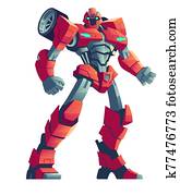 Red robot transformer and car, cartoon illustration Red robot transformer and car, cartoon illustration