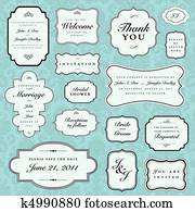 vector, azul, boda, marco, conjunto