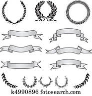 vektor, kränze, und, spruchbaender, satz