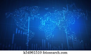 다각형, 세계 지도, hud, 배경, 와, 황소, 주식, chart.