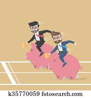 Business man piggy bank race