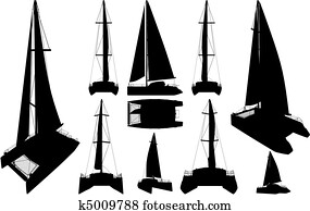 Catamaran Boat Silhouettes Catamaran Boat Silhouettes