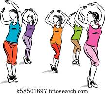 dança, classe aptidão, vetorial, ilustração