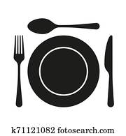 essen, flache, symbol, mit, platte, gabel, und, messer, für, apps, und, website