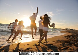folk, gruppe, kjøring ø, på stranden