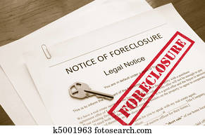 home foreclosure legal document with house key