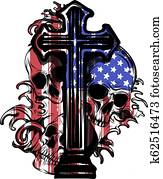 vector illustration America Flag painted on a skull