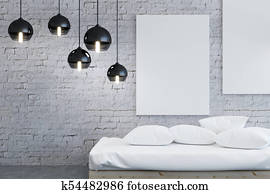 Contemporary bedroom interior with poster Contemporary bedroom interior with poster