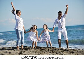 glad, ung familie, ha moro, på, strand