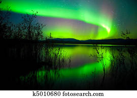 Northern lights mirrored on lake Northern lights mirrored on lake