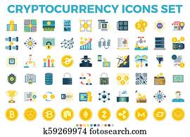 Cryptocurrency and Blockchain Flat Icons