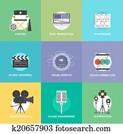 Film shooting and production flat icons set Film shooting and production flat icons set