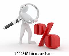 mensen, met, loupe, en, procent