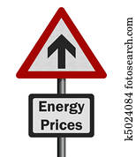 Photo realistic 'energy price rise' sign, isolated on white Photo realistic 'energy price rise' sign, isolated on white