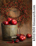 Wood bucket of apples for the holidays Wood bucket of apples for the holidays