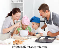 נחמד, משפחה, לאפות, ביחד, במטבח