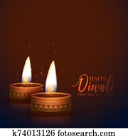 שני, מציאותי, diwali, diya, מנורות, פסטיבל, רקע, עצב